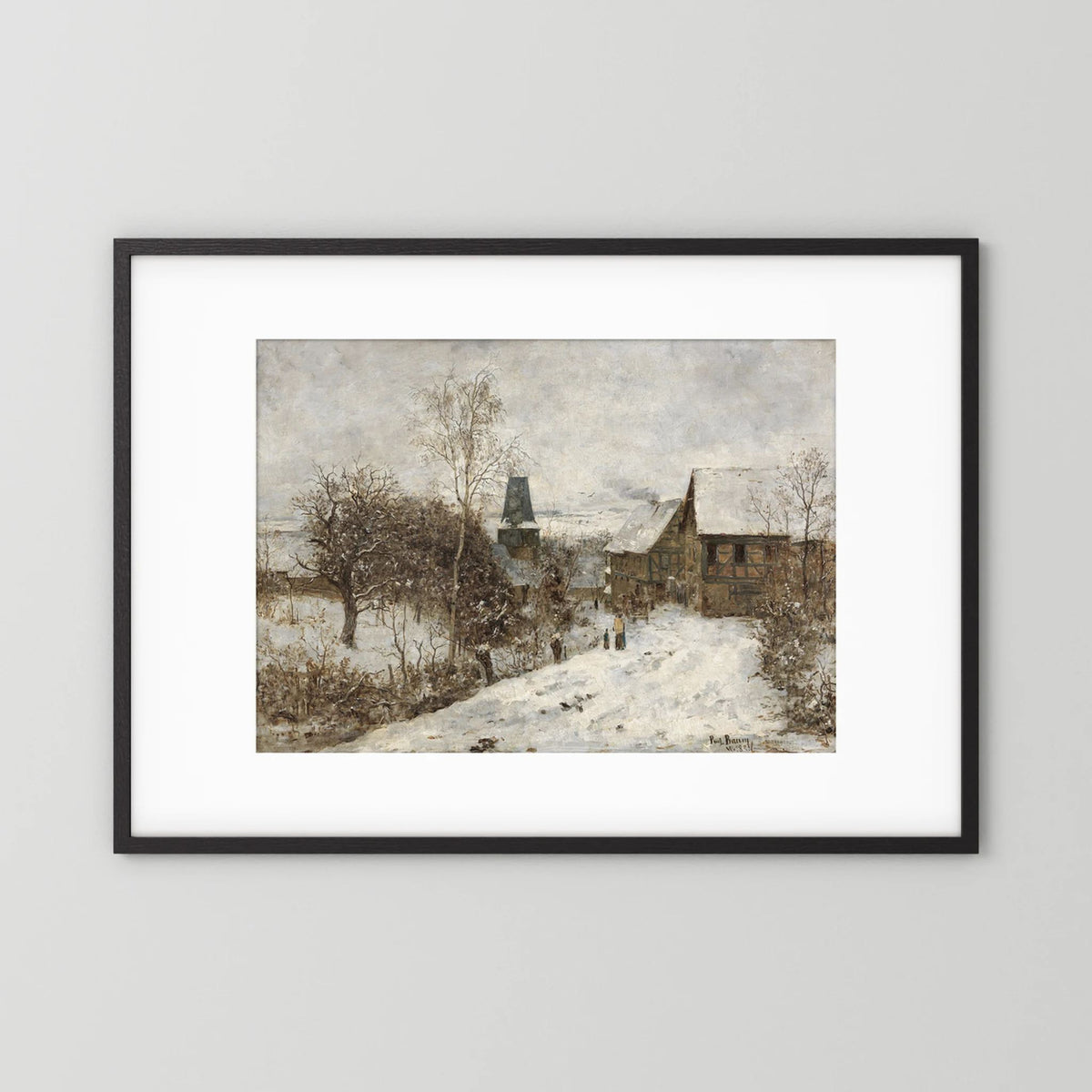 Vintage Snowy Village Art Print