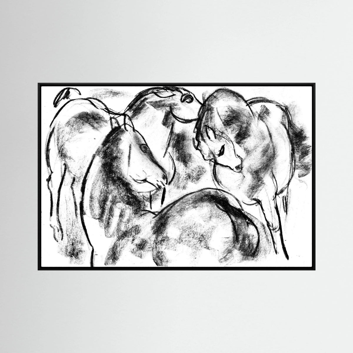 Black &amp; White Horse Sketch Canvas Wall Art | Vintage Equestrian Drawing