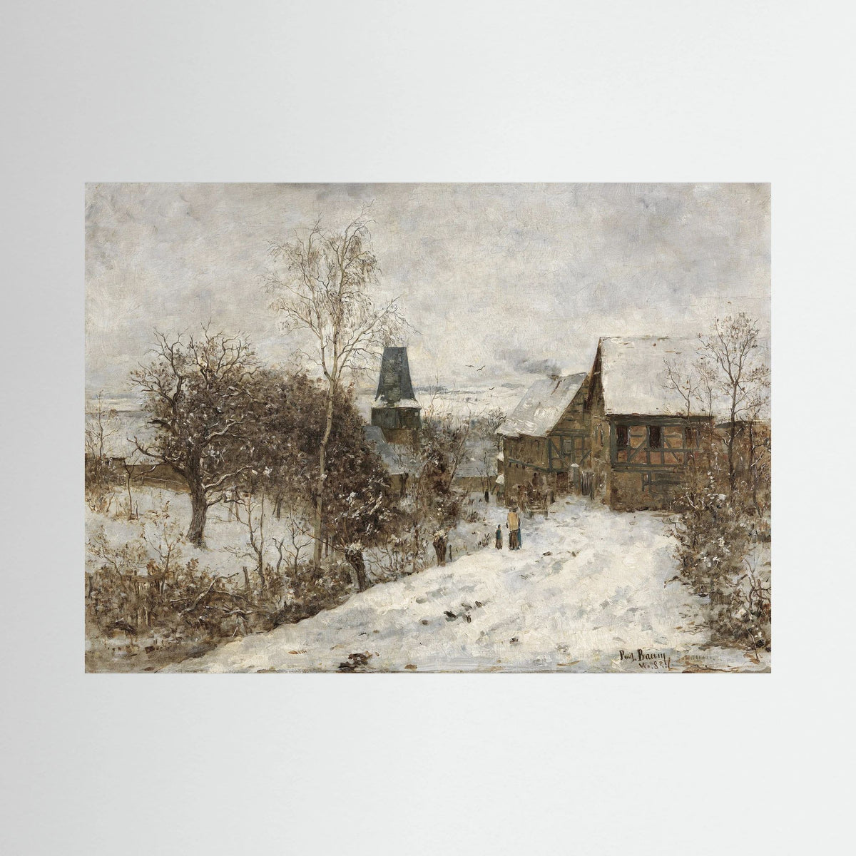 Vintage Snowy Village Art Print