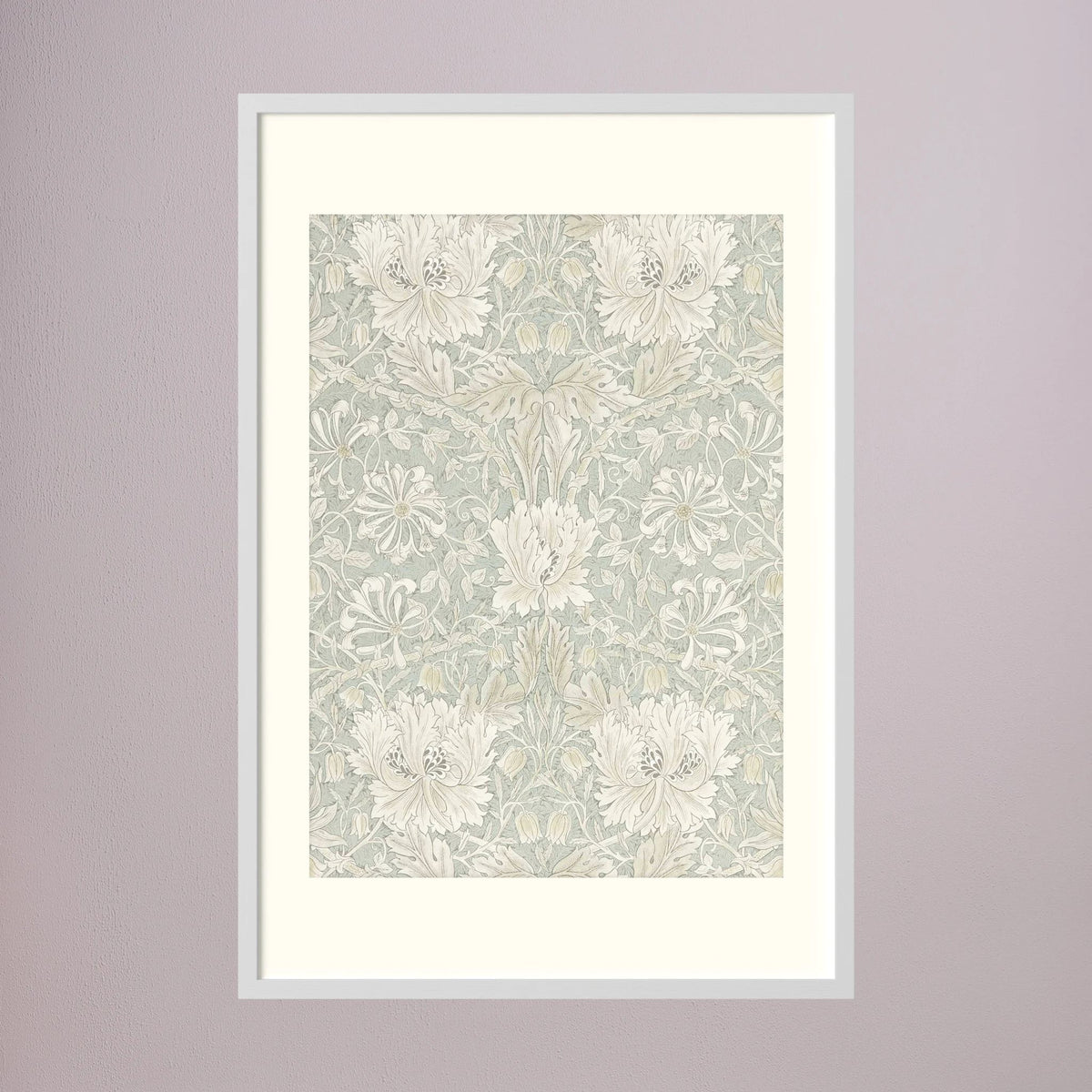 Pale Green Floral Wallpaper Pattern Vintage Wall Art Print White Wood Freja