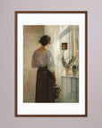 Woman at the Window Vintage Wall Art Print Oak Dark White