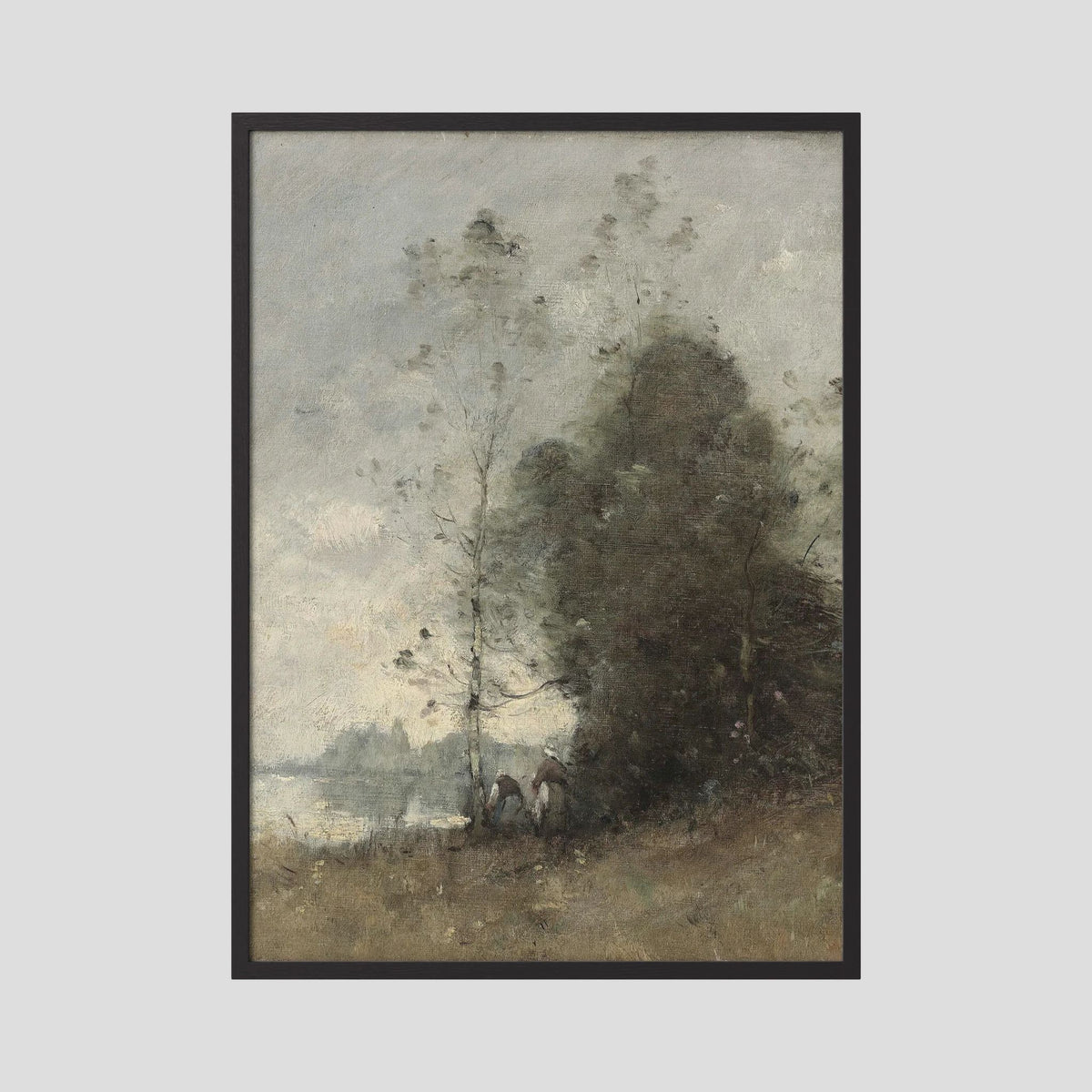 Atmospheric Tree Landscape Vintage Wall Art Print Black Wood No border