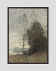 Atmospheric Tree Landscape Vintage Wall Art Print Black Wood No border