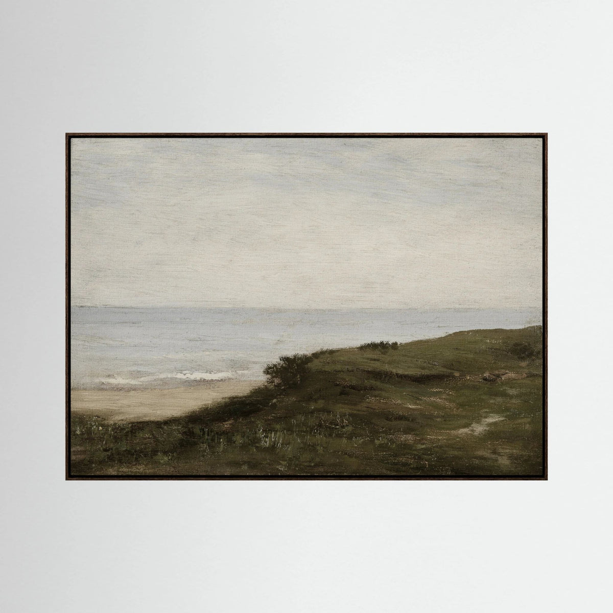 Neutral Coastal Landscape Canvas Wall Art | Vintage Seaside Nature Painting