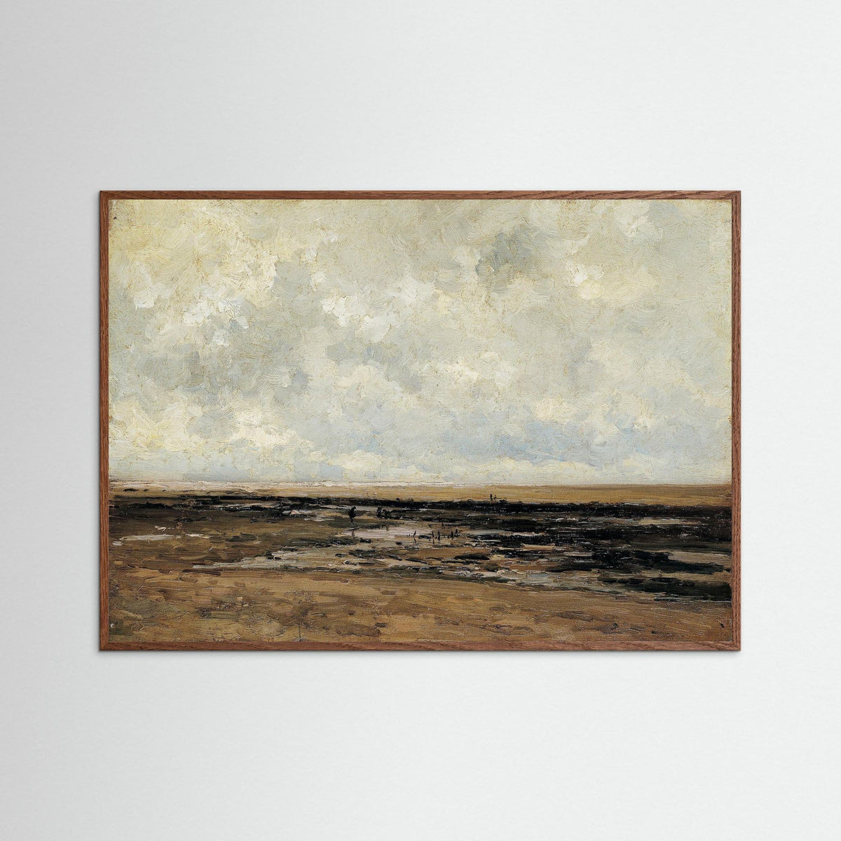 Neutral Landscape Art Print | Serene Minimal Landscape for Modern Home Decor Oak Dark No border