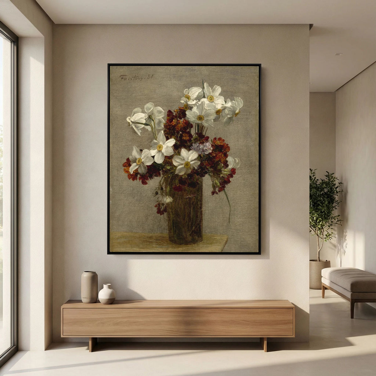 Vintage Wildflower Canvas Wall Art | Rustic Floral Still Life Painting