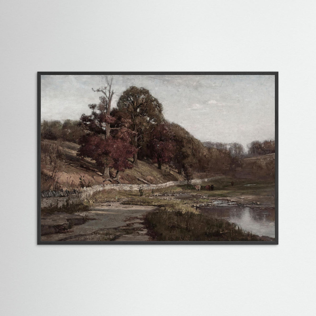 Warm Neutral Landscape Art Print | Serene Earth Tone Artwork for Modern Home Black Wood No border