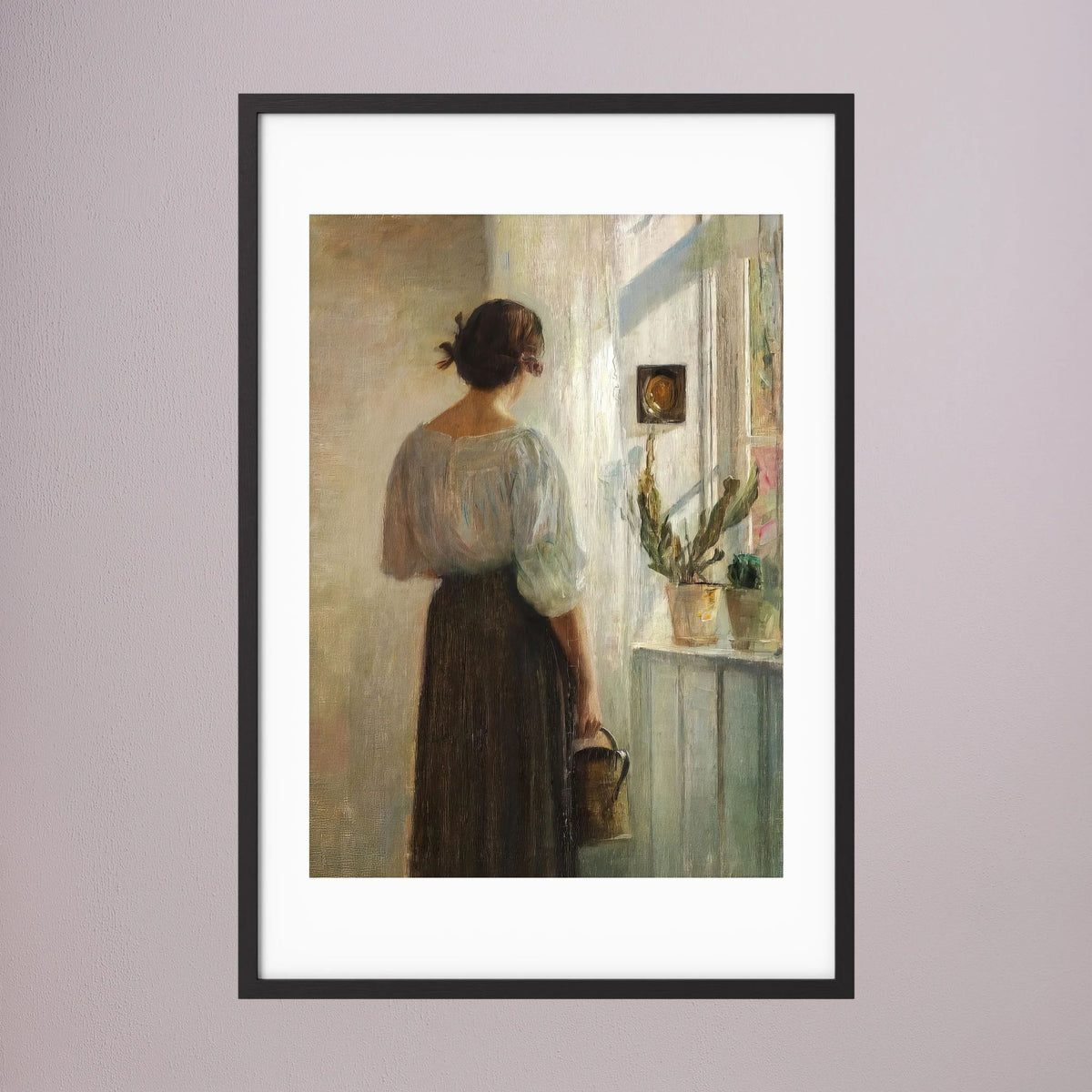 Woman at the Window Vintage Wall Art Print Black Wood White