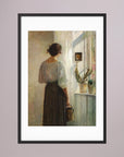 Woman at the Window Vintage Wall Art Print Black Wood White