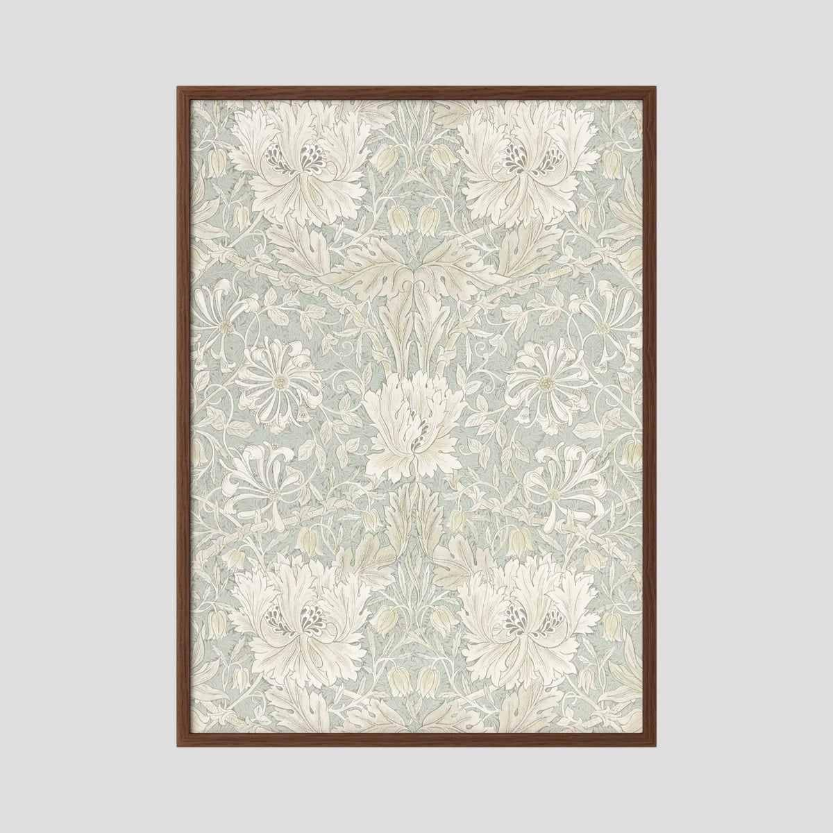 Pale Green Floral Wallpaper Pattern Vintage Wall Art Print Oak Dark No border