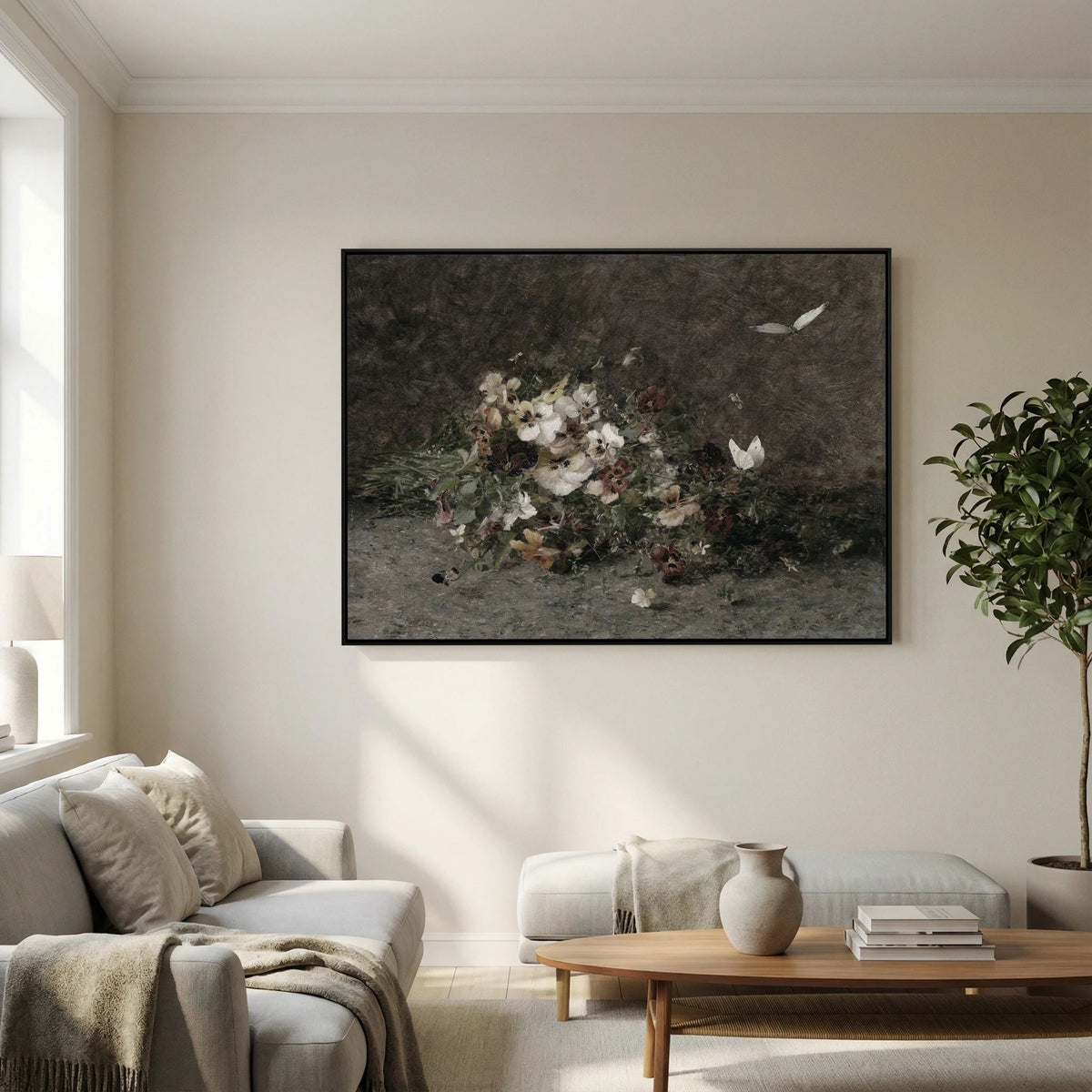 Moody Vintage Floral Canvas Wall Art | Dark Botanical Still Life Painting