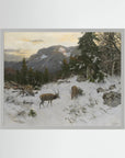 Vintage Deer in Snowy Mountains Art Print
