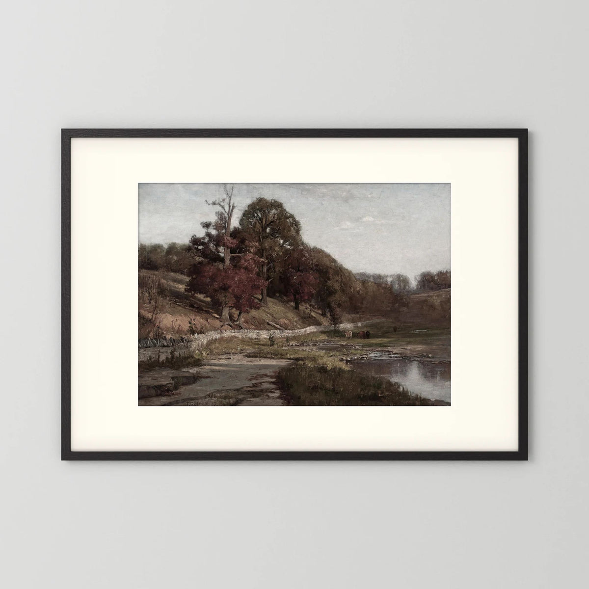 Warm Neutral Landscape Art Print | Serene Earth Tone Artwork for Modern Home Black Wood Freja