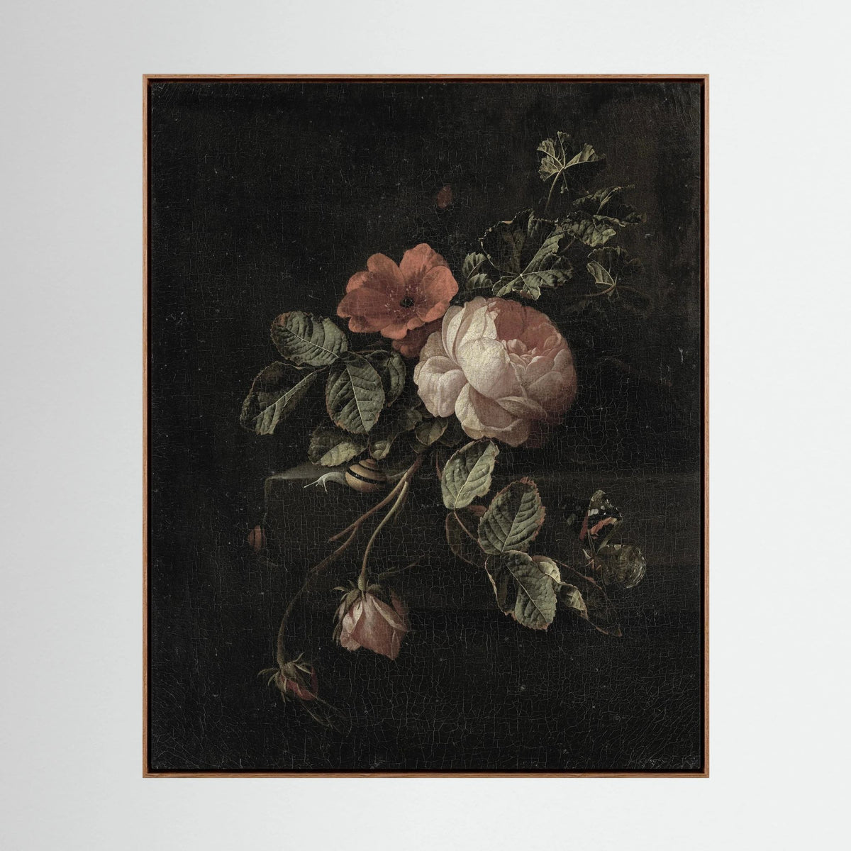 Vintage Floral Canvas Wall Art | Moody Botanical Flower Painting