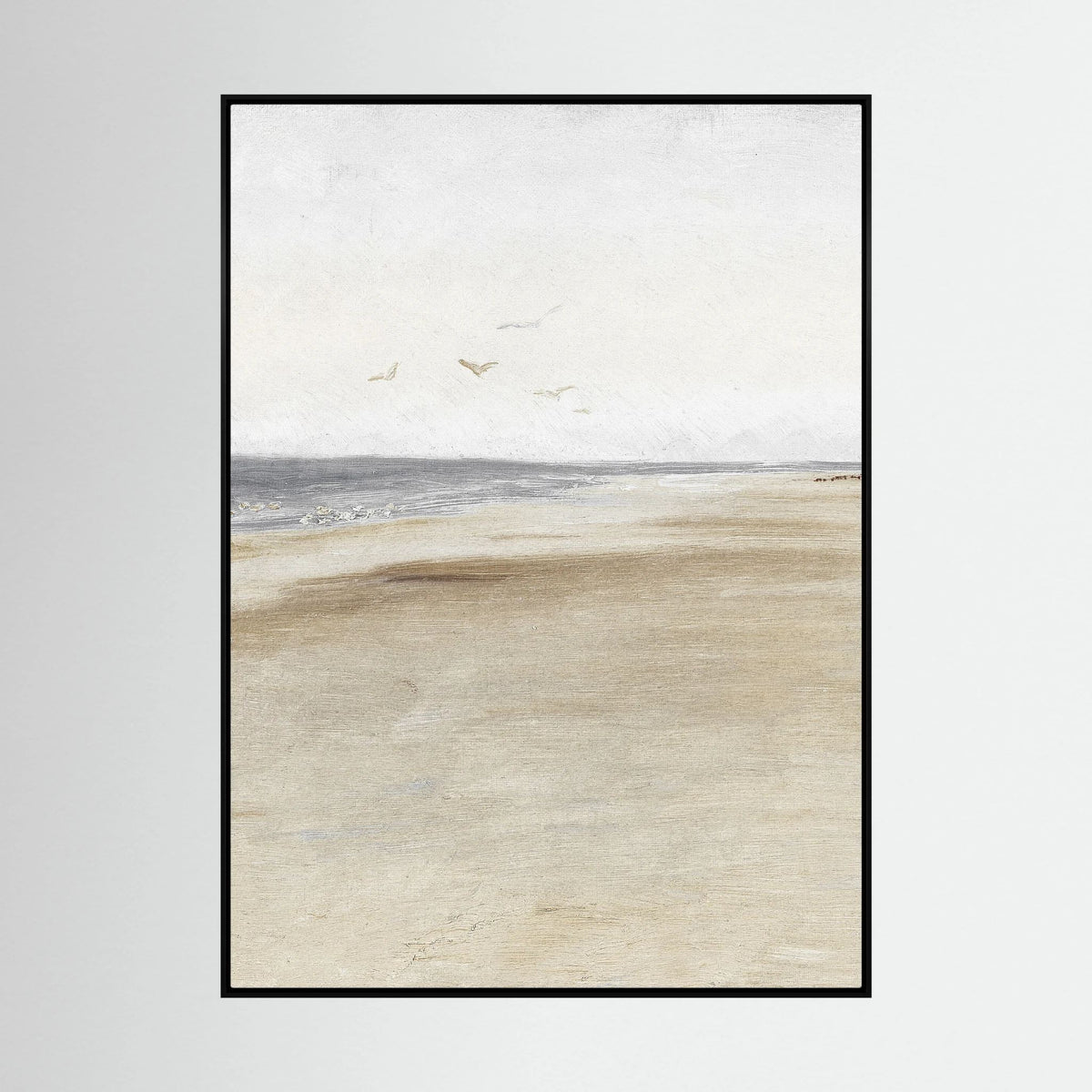 Neutral Coastal Landscape Canvas Wall Art | Serene Beach &amp; Ocean Painting
