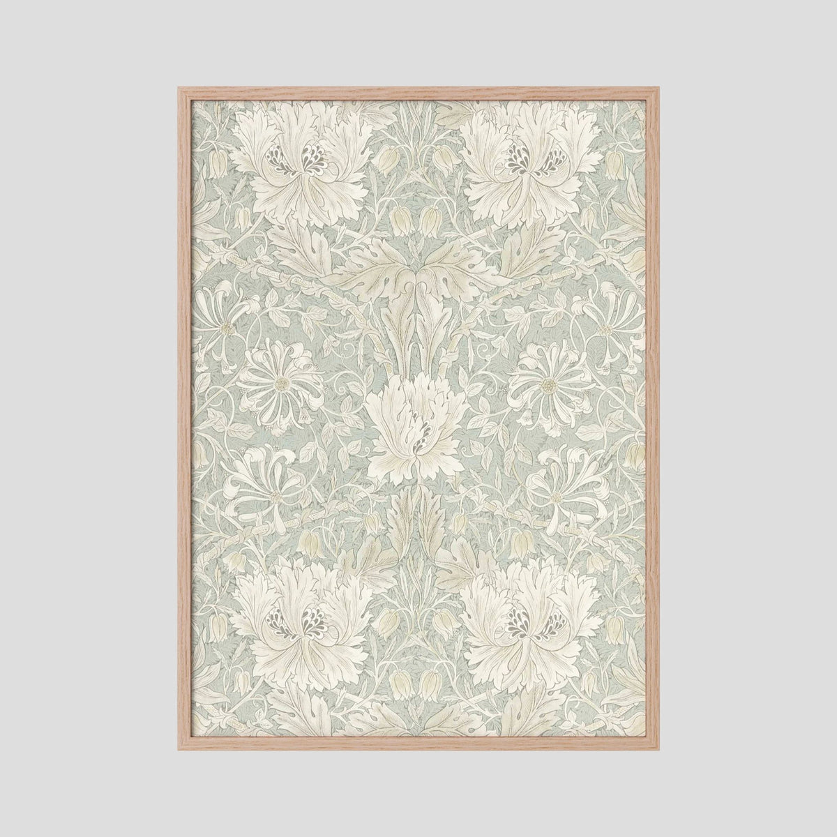 Pale Green Floral Wallpaper Pattern Vintage Wall Art Print Oak Nature No border