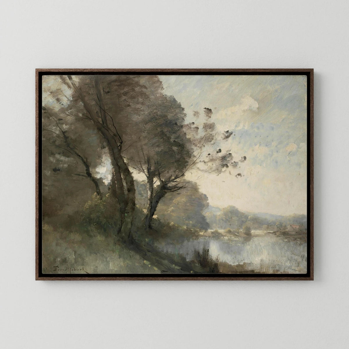 Vintage Riverside Landscape with Trees | Canvas