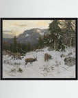 Vintage Deer in Snowy Mountains Art Print