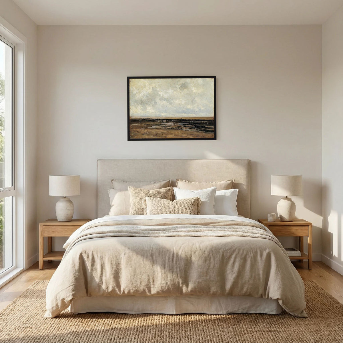 Neutral Landscape Art Print | Serene Minimal Landscape for Modern Home Decor 12 x 8″ Black Wood No border