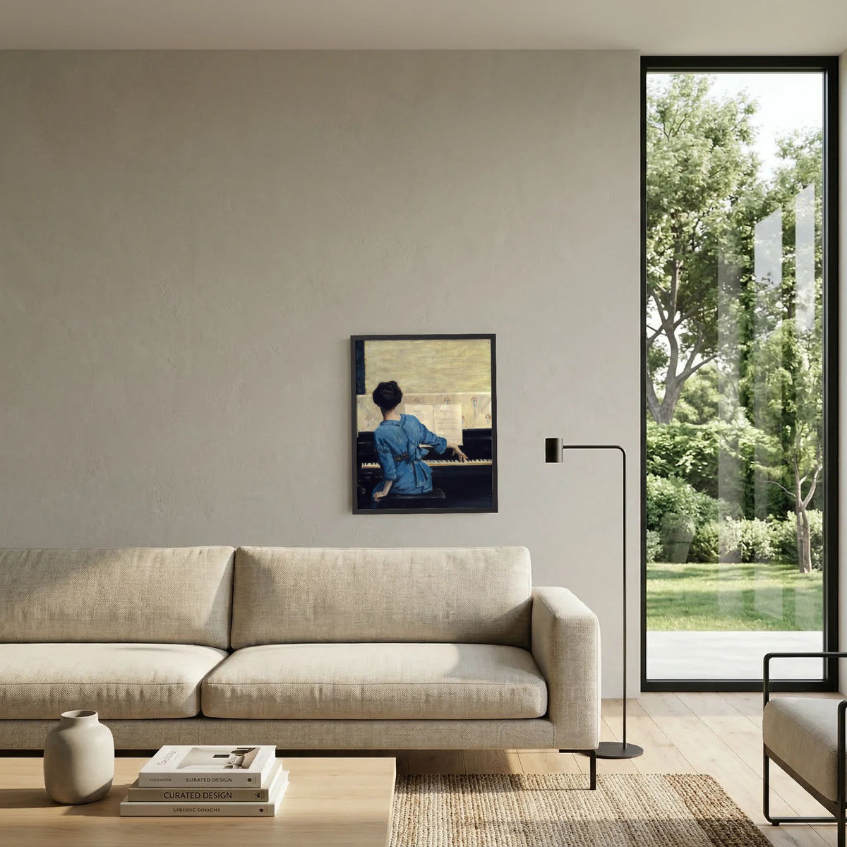 Woman in Blue at the Piano Vintage Wall Art Print