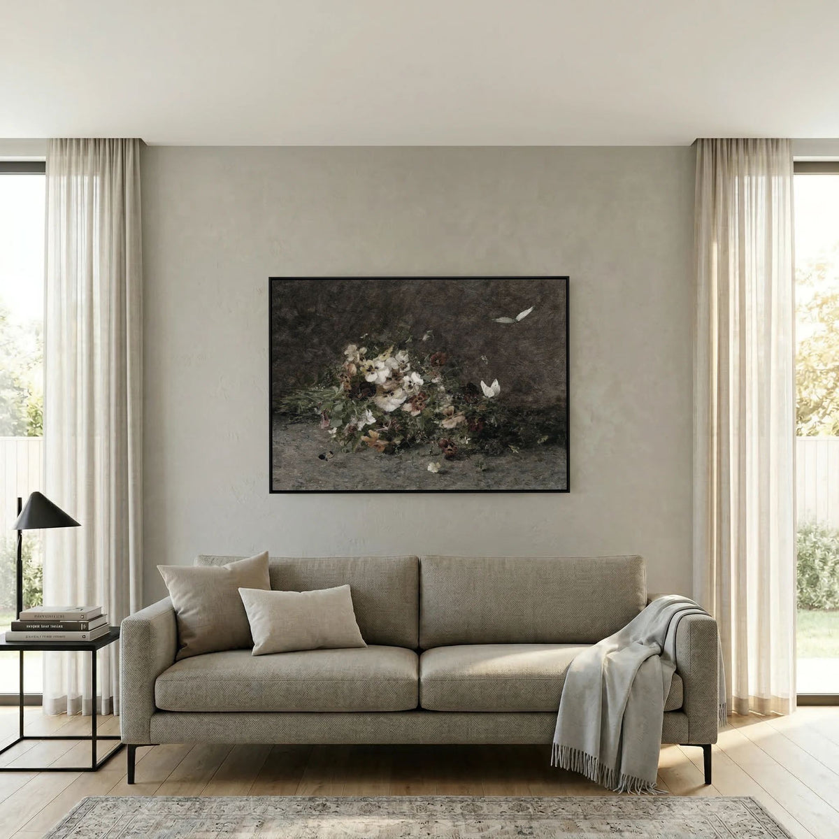 Moody Vintage Floral Canvas Wall Art | Dark Botanical Still Life Painting