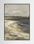 Moody Coastal Landscape Canvas Wall Art | Vintage Seaside & Sailboat Painting
