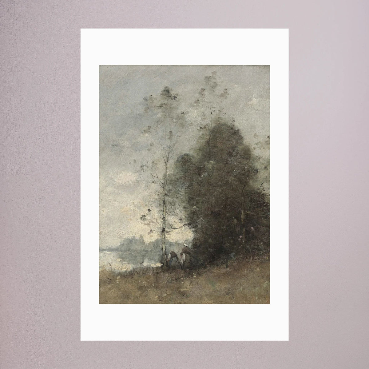 Atmospheric Tree Landscape Vintage Wall Art Print No Frame White