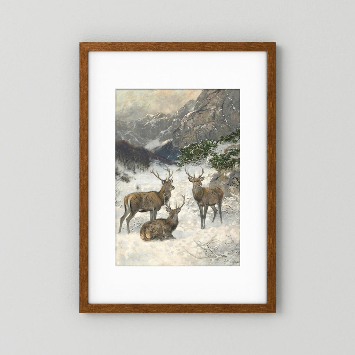Vintage Deer in Snow Art Print