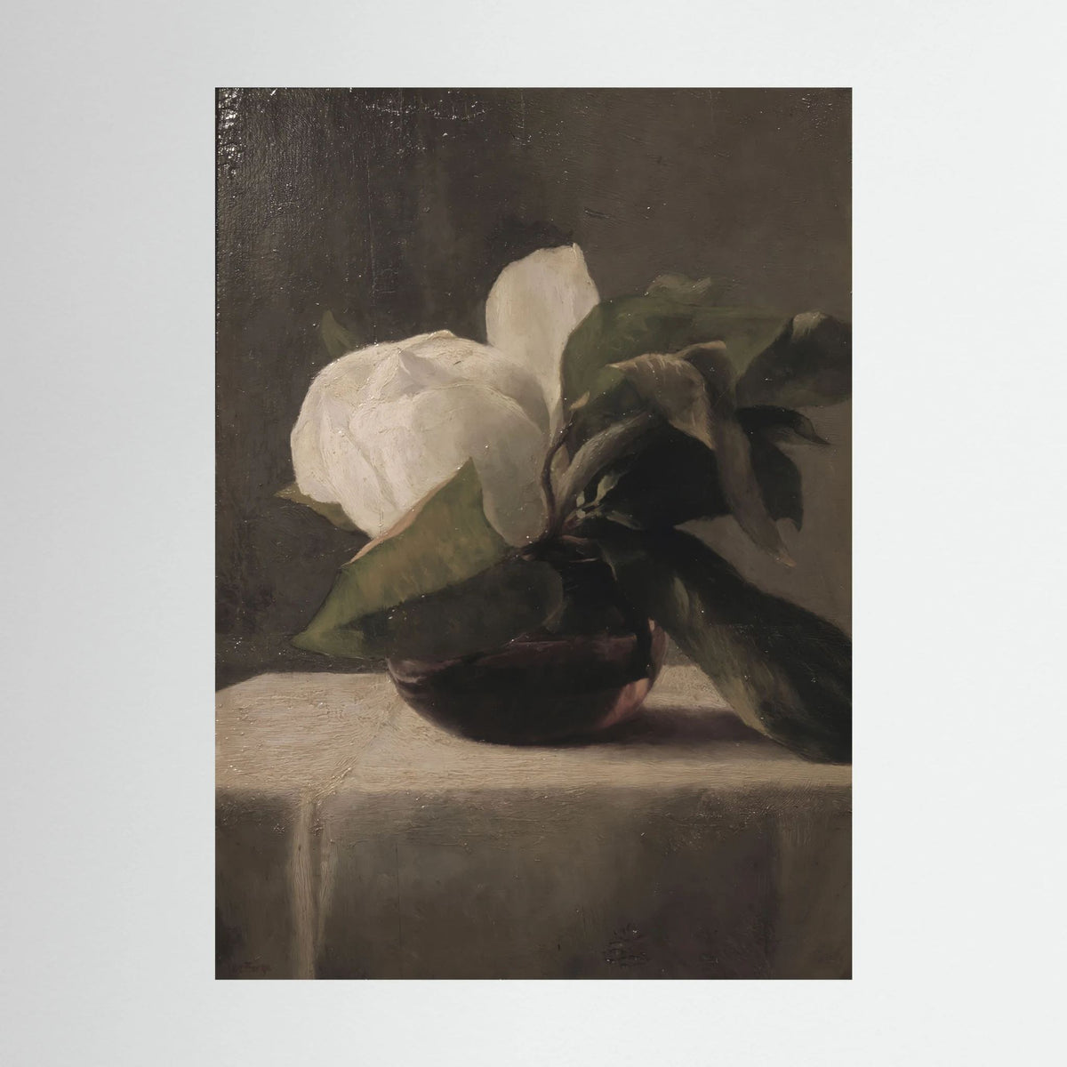 Vintage White Floral Canvas Wall Art | Moody Botanical Still Life Painting