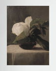 Vintage White Floral Canvas Wall Art | Moody Botanical Still Life Painting