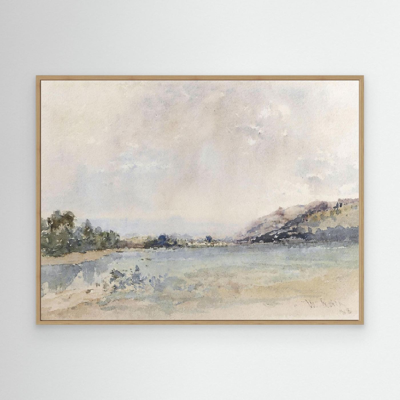 Calm Water Landscape Canvas | Coastal Wall Art for Neutral Home Decor Oak