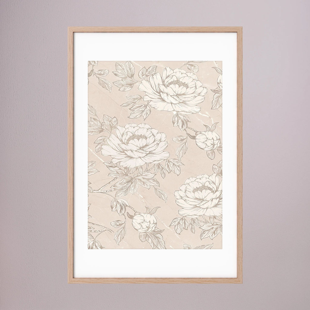 Blush Rose Wallpaper Pattern Vintage Wall Art Print Oak Nature White