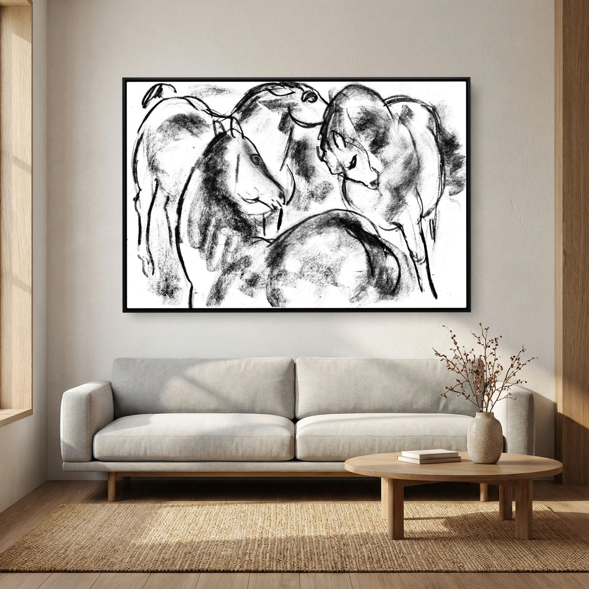 Black &amp; White Horse Sketch Canvas Wall Art | Vintage Equestrian Drawing