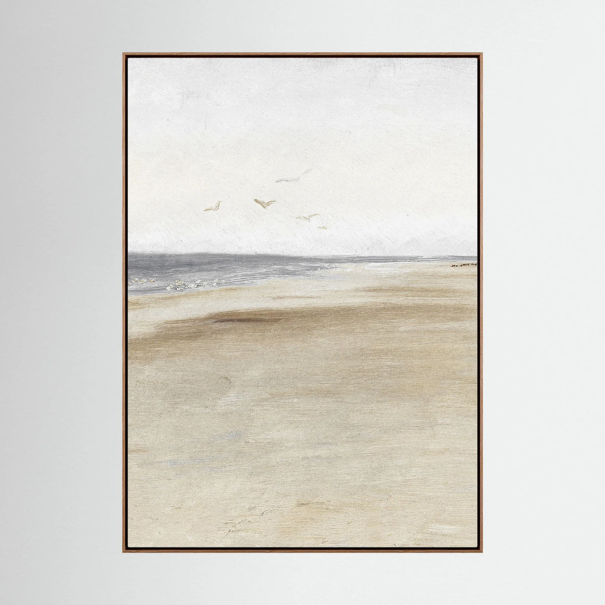 Neutral Coastal Landscape Canvas Wall Art | Serene Beach &amp; Ocean Painting