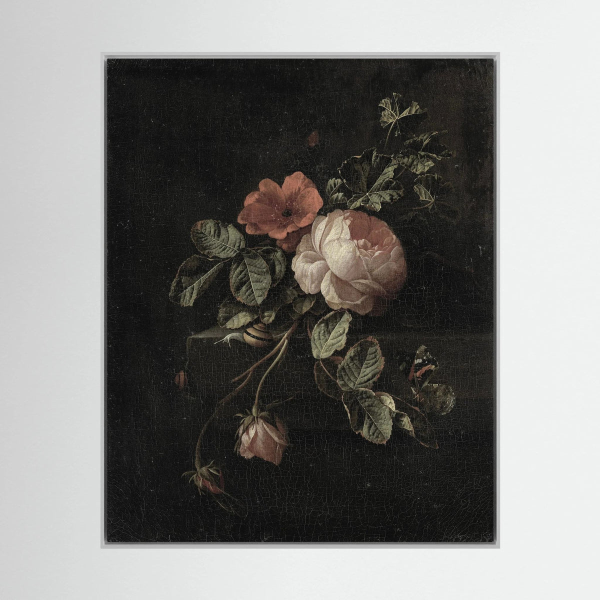 Vintage Floral Canvas Wall Art | Moody Botanical Flower Painting