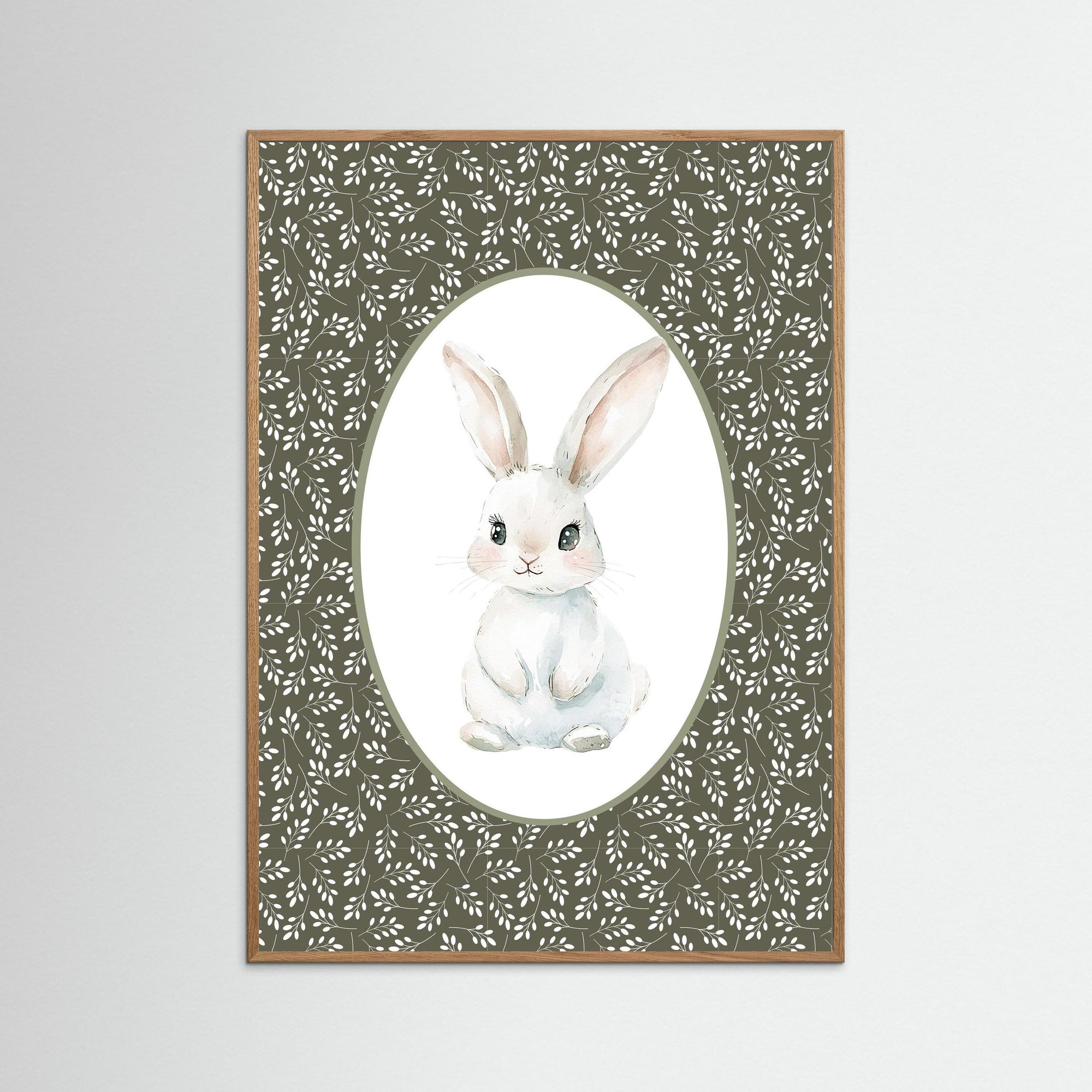 Bunny Green Botanical Art Print | Children's Room &amp; Nursery Wall Art Oak Nature No border