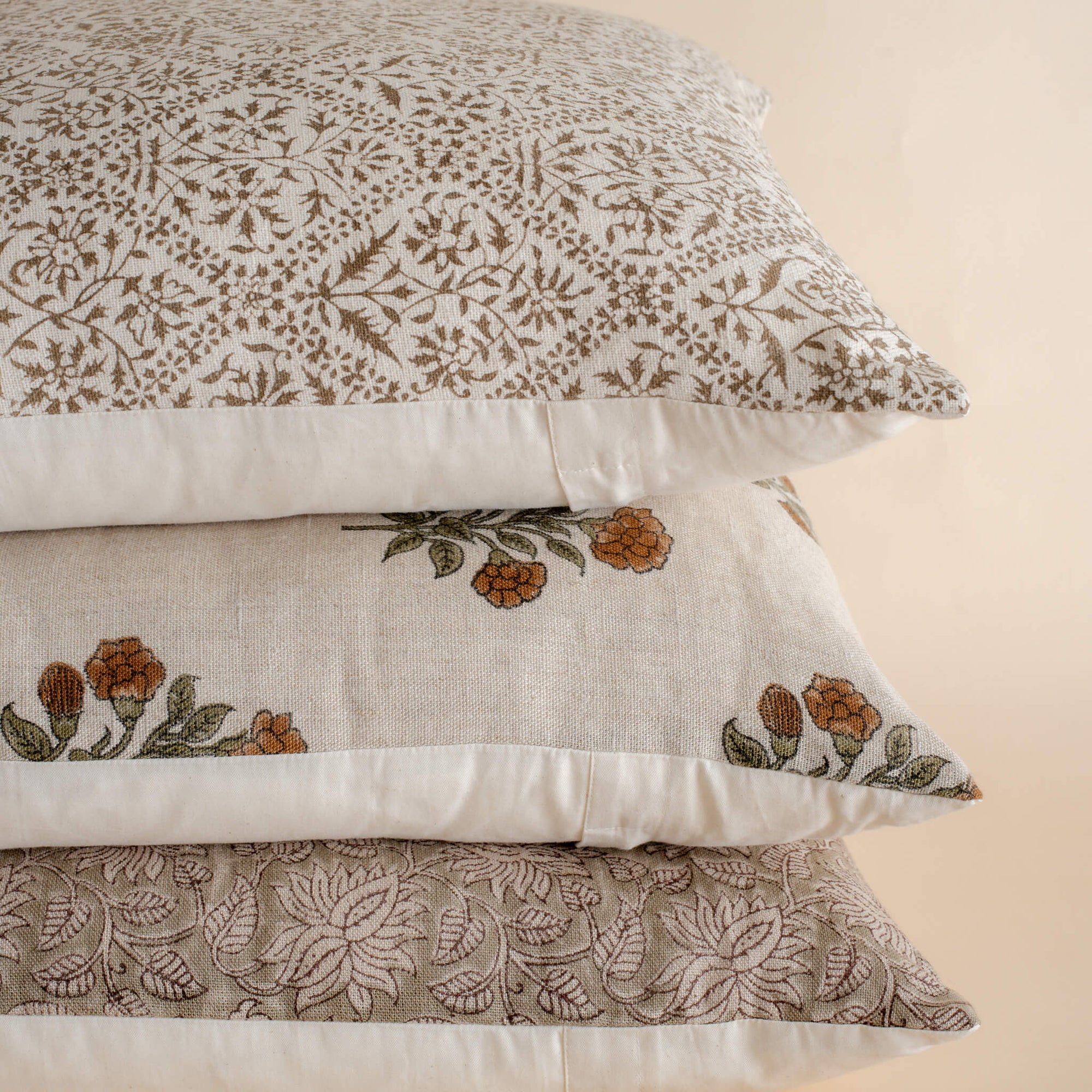 Margot Floral Block Printed Pillow Cover | Mustard, Green