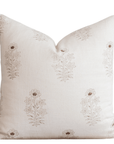 Ella Floral Block Printed Pillow Cover | Light Brown + Terracotta Detail