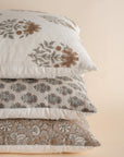 Veda Floral Block Printed Pillow Cover | Brown, Green