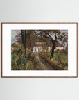 Cottage Landscape Art Print Oak Dark White