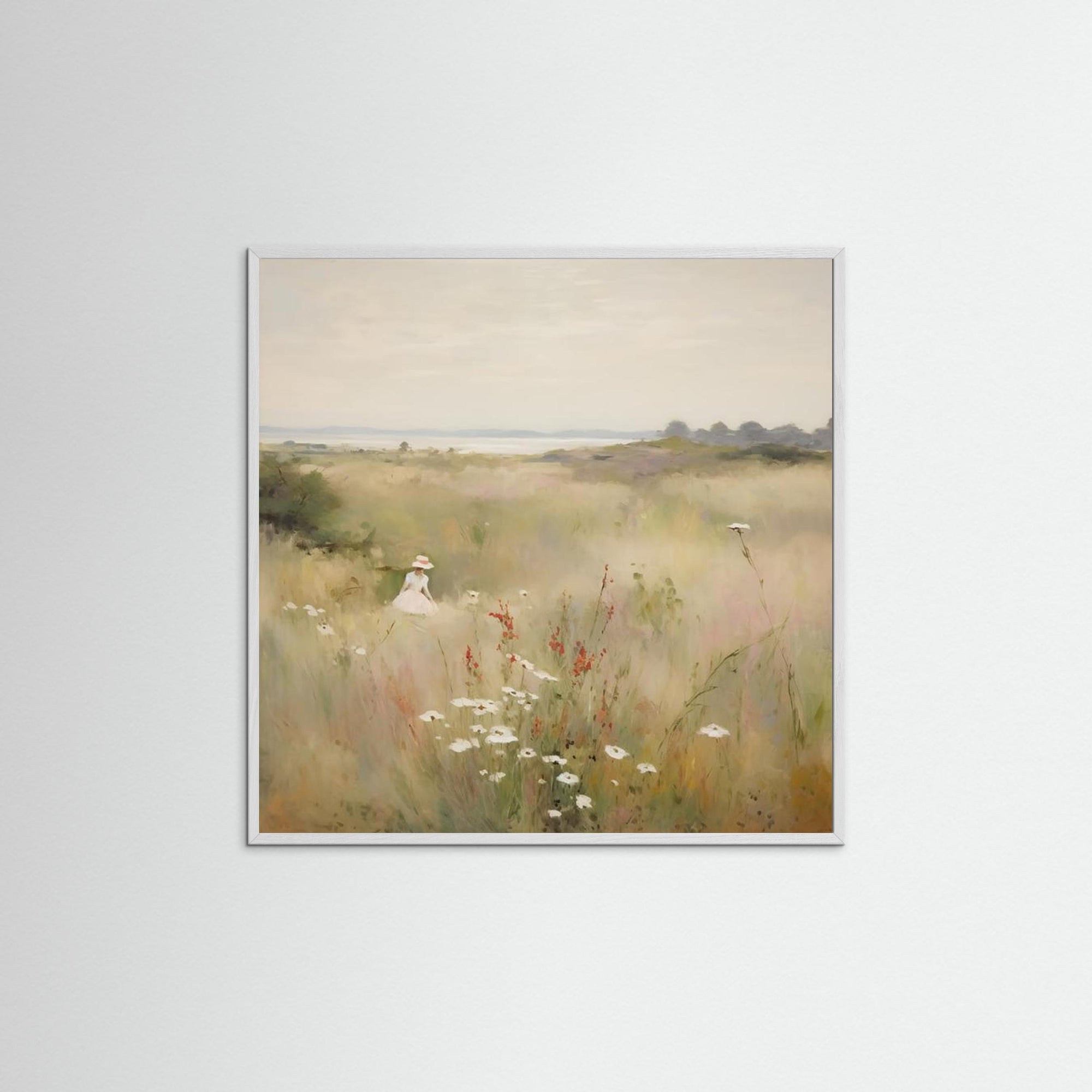 Countryside Wildflower Gathering Fine Art Print White Wood No border