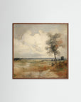 Soft Neutral Field Landscape Art Print Oak Dark No border