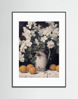 Vintage Fruit and Floral Arrangement Print Black Wood White