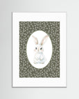 Bunny Green Botanical Art Print | Children's Room & Nursery Wall Art White Wood White