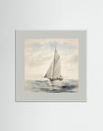Soft Neutral Ocean Sailboat Print White Wood Grey