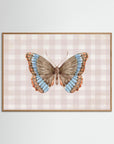 Butterfly on Gingham Art Print | Vintage Cottage Wall Art Oak Nature