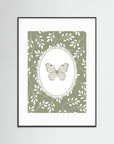 Green Butterfly Botanical Art Print | Children's Room Decor Black Wood White