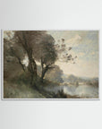 Vintage Riverside Landscape with Trees Fine Art Print White Wood No border