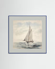 Soft Neutral Ocean Sailboat Print Blue Wood Grey