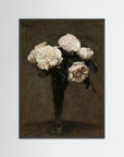 White Floral Vase Art Print Black Wood No border